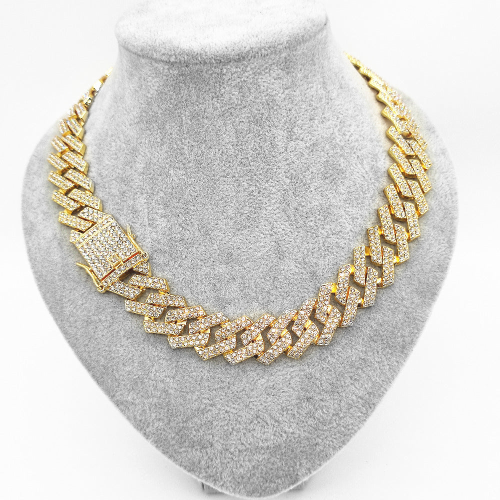 CZ Diamond Prismatic Bar 20mm Bold Gold Chain