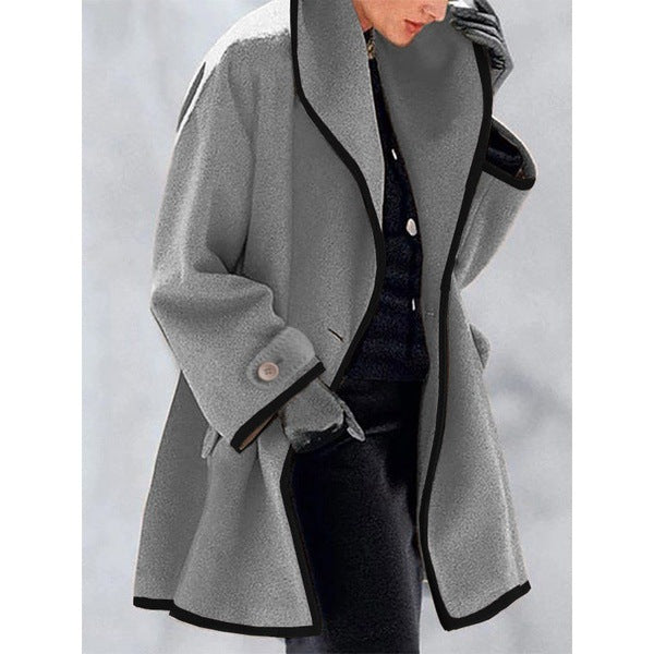 Multicolor round neck loose hooded woolen coat
