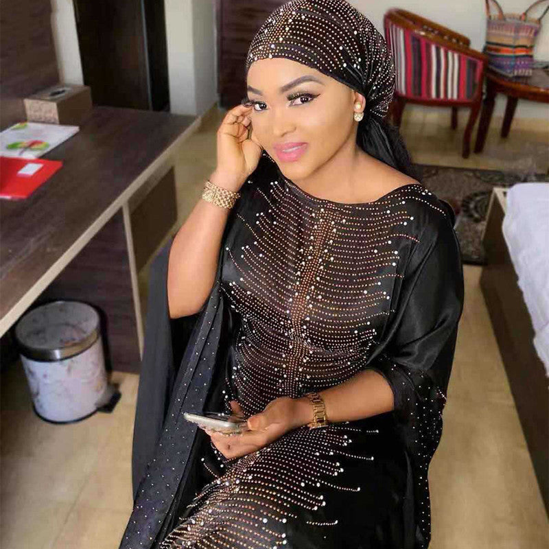 Round neck loose bat sleeve robe with turban