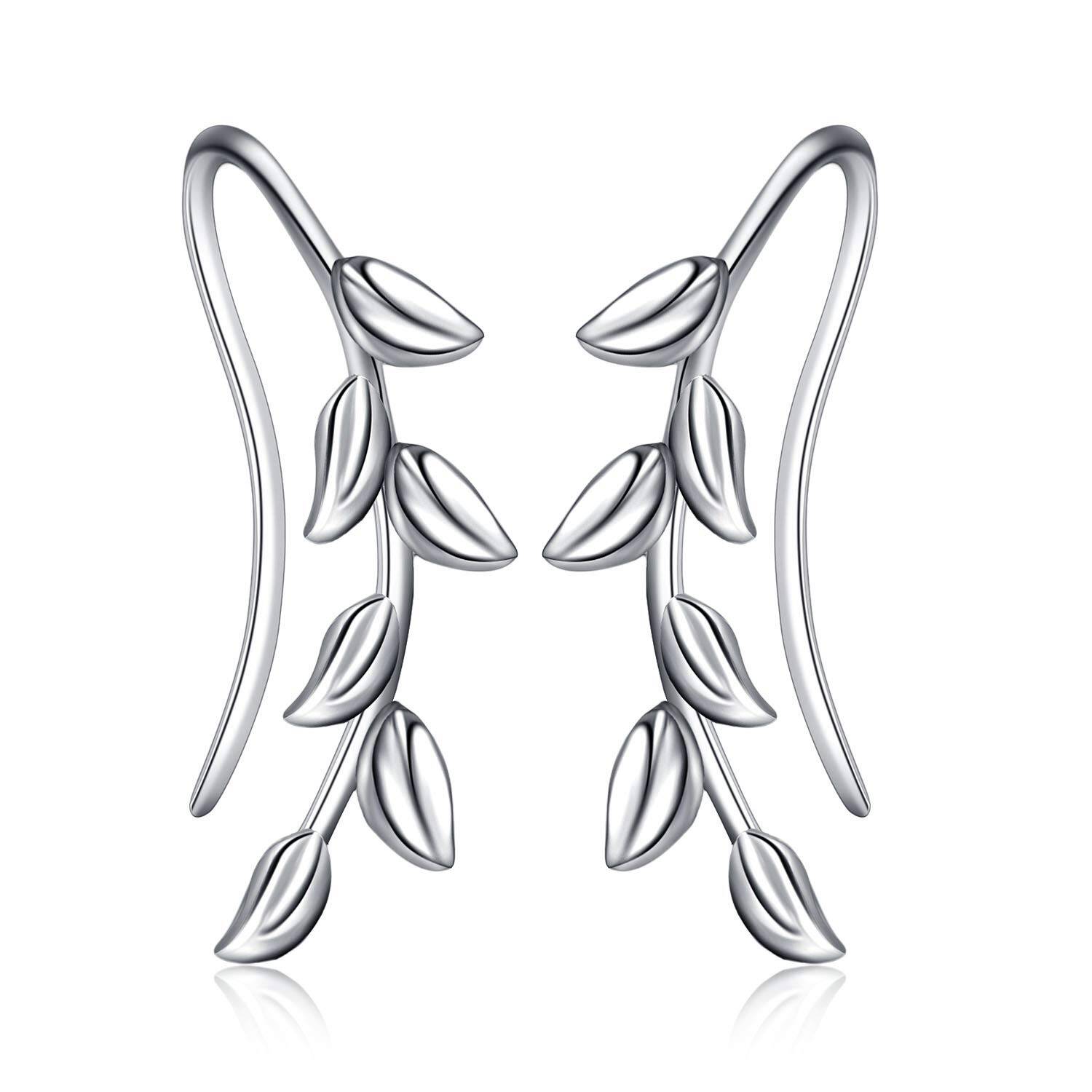 Ear Climber Crawler Cuff Sterling Silver Leaf Earrings for Women Girls