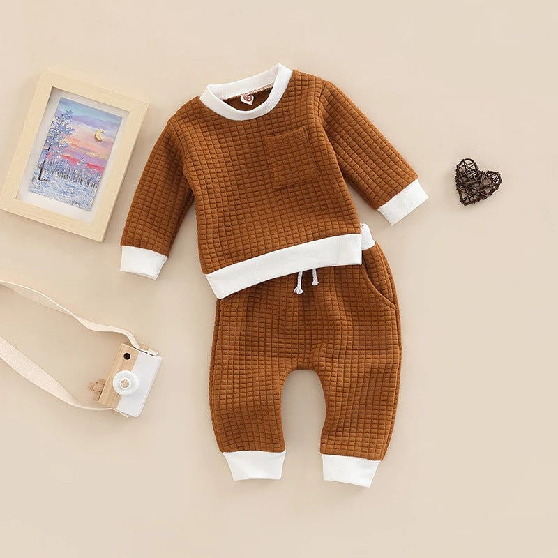 Baby Outfit Unisex Boys or Girls Plaid Long Sleeve Round Neck Tops