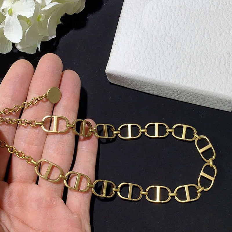 Matte D Letter Neck Chain Retro Choker Simple Clavicle Chain Net Red Tide Necklace