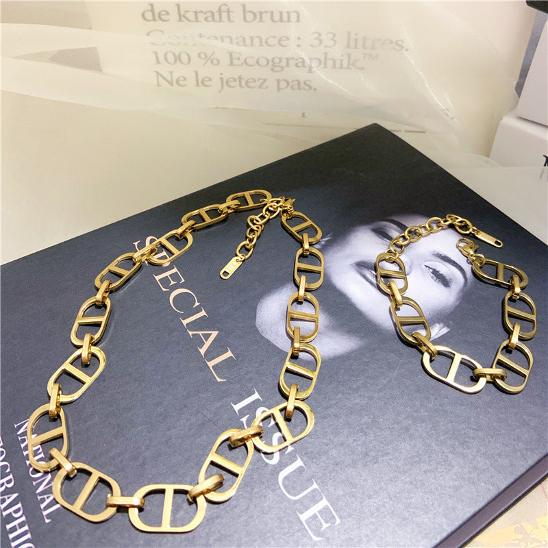 Matte D Letter Neck Chain Retro Choker Simple Clavicle Chain Net Red Tide Necklace