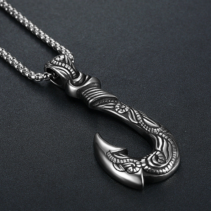 Vintage Stainless Steel Ocean Fish Hook Titanium Steel Pendant