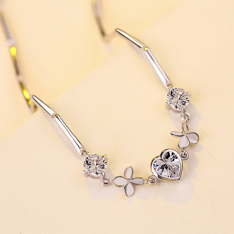 The Qixi Festival Jewelry S925 Sterling Silver Bracelet Fashion Jewelry Silver Bracelet New Heart-shaped Clover