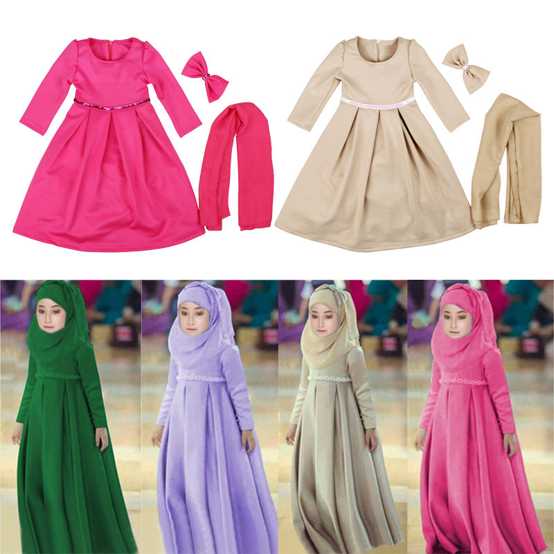 Girl's Dress Turban Bowknot Set
