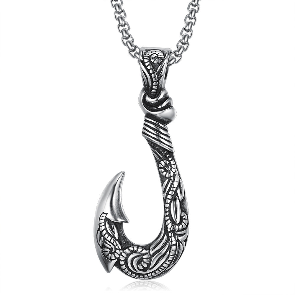 Vintage Stainless Steel Ocean Fish Hook Titanium Steel Pendant