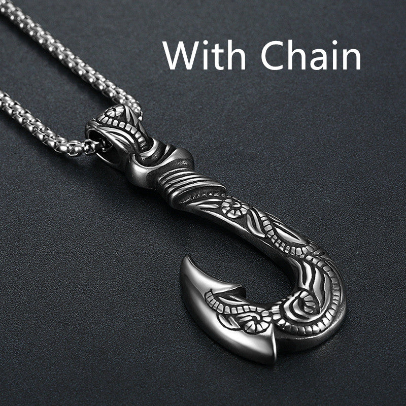 Vintage Stainless Steel Ocean Fish Hook Titanium Steel Pendant