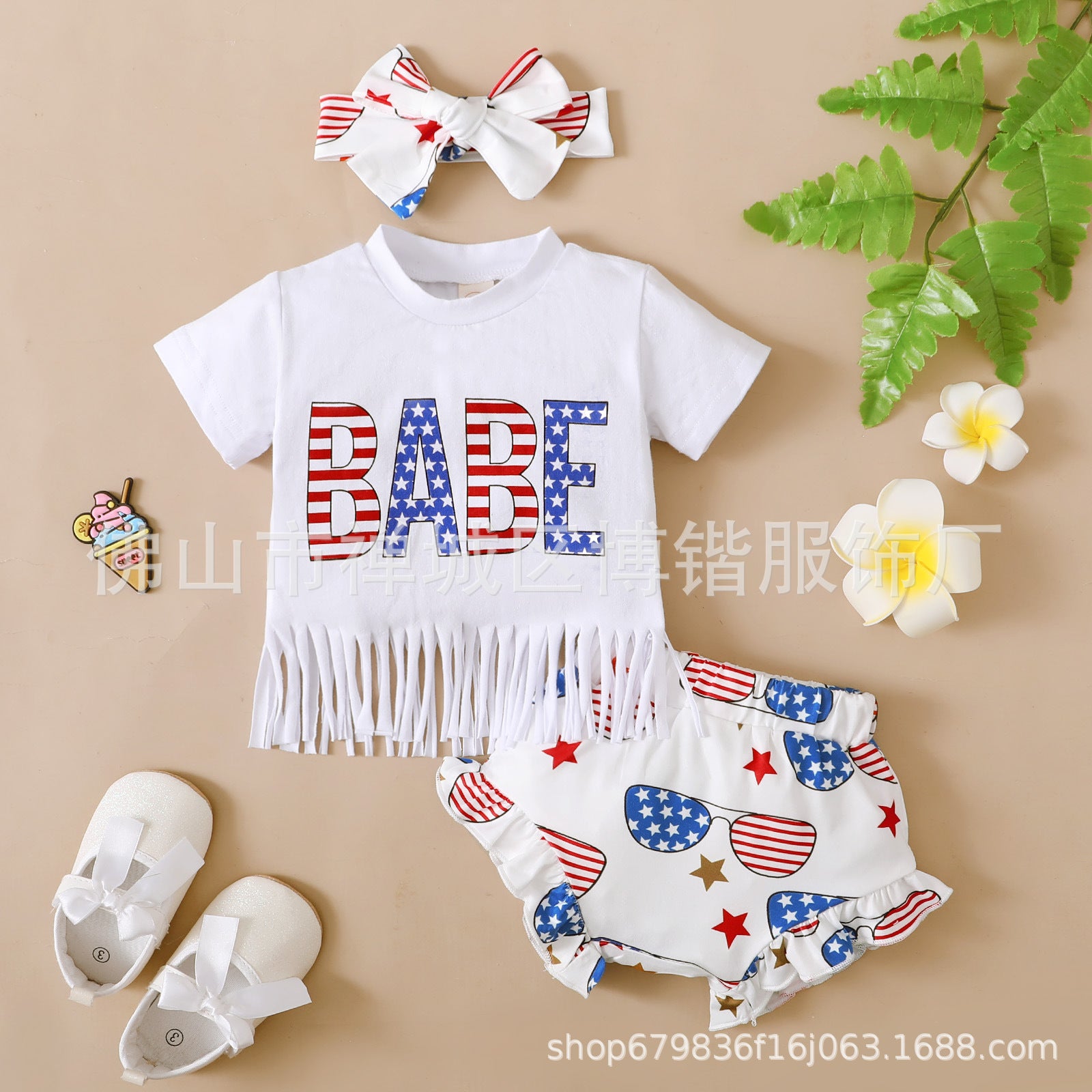 Fashion Printed Tassel Top Shorts Children's Suit