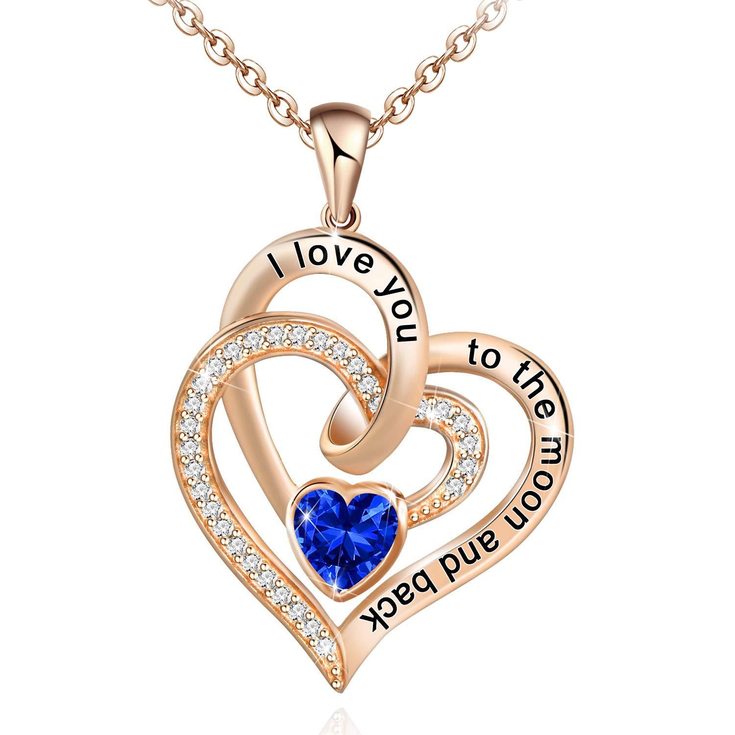 Lettering Necklace Double Heart Diamond Birthstone Necklace