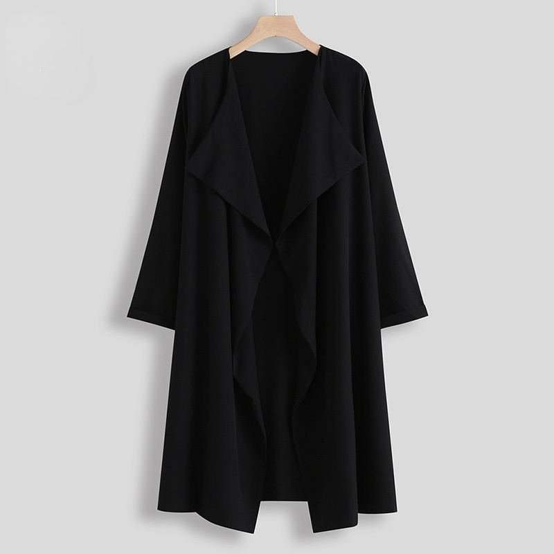 Lapel Solid Color Mid-length Casual Windbreaker Women's Clothing