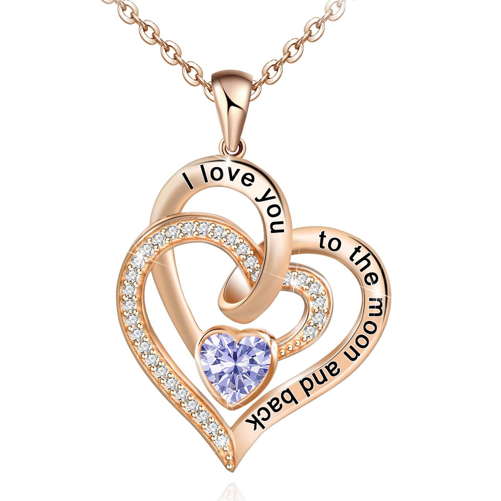 Lettering Necklace Double Heart Diamond Birthstone Necklace