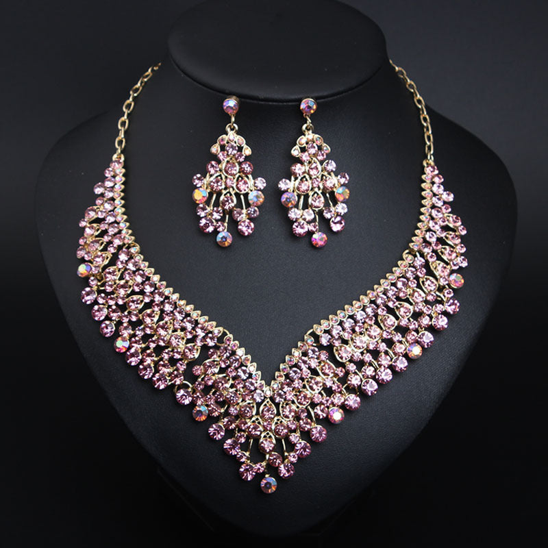 Creative Crystal Collarbone Necklace Earring Set