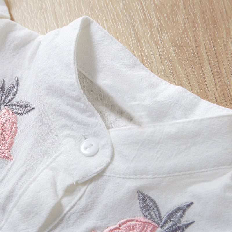 Korean Style Cute Little Girl Embroidered Top Fashion Casual Shorts Two-piece Set