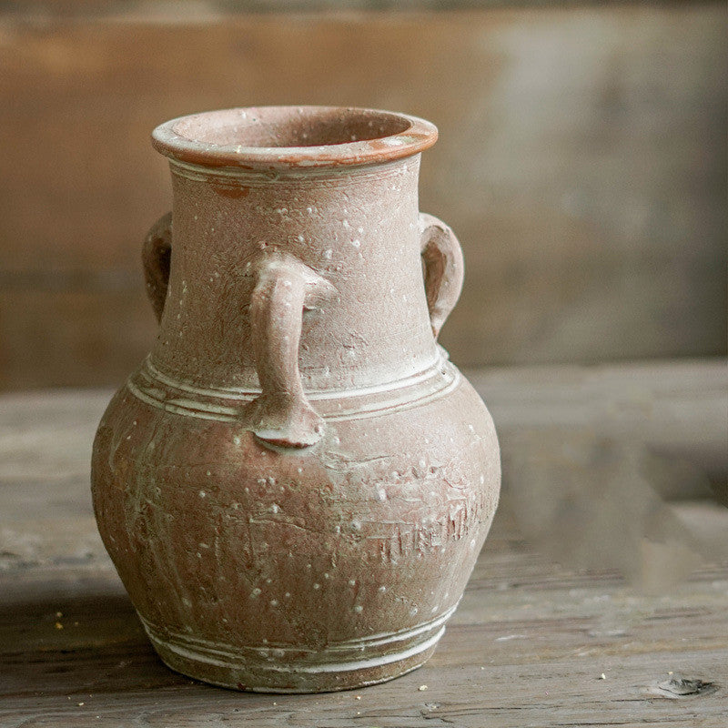 Vintage Earthenware Vase With Old Ears