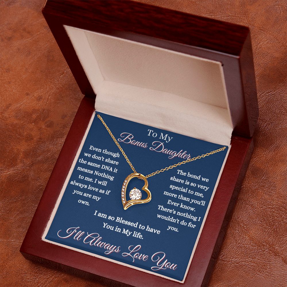 DAUGHTER - TO MY BONUS DAUGHTER - FOREVER LOVE NECKLACE (BLUE)