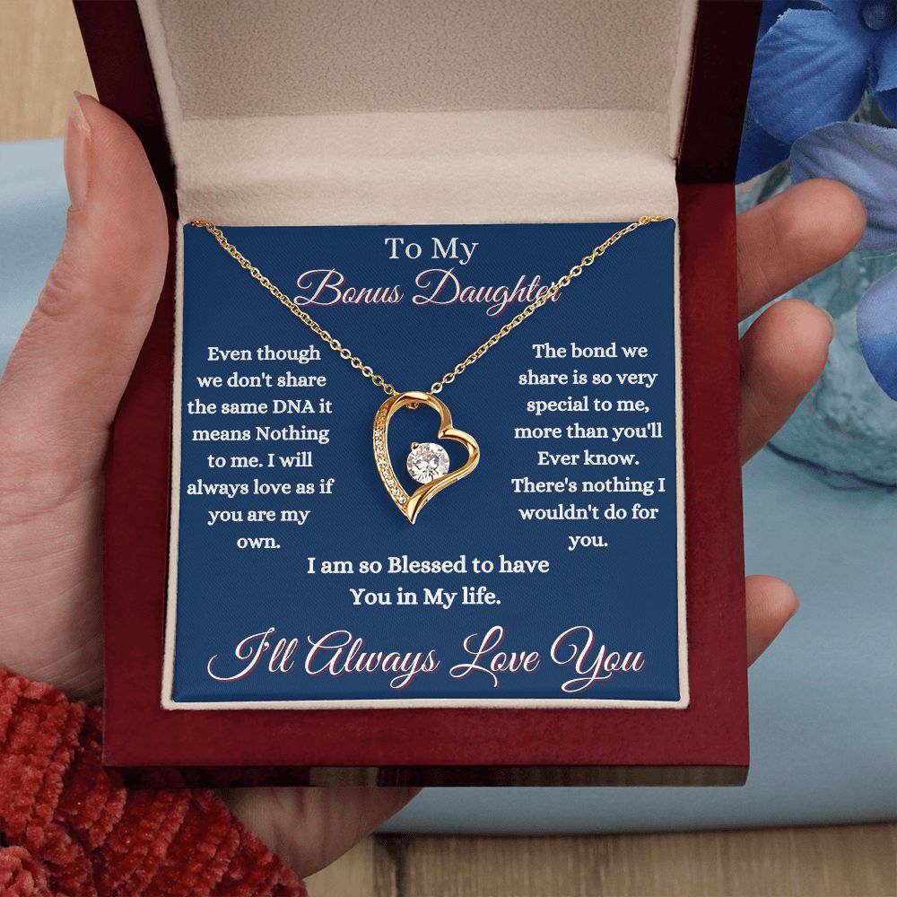 DAUGHTER - TO MY BONUS DAUGHTER - FOREVER LOVE NECKLACE (BLUE)