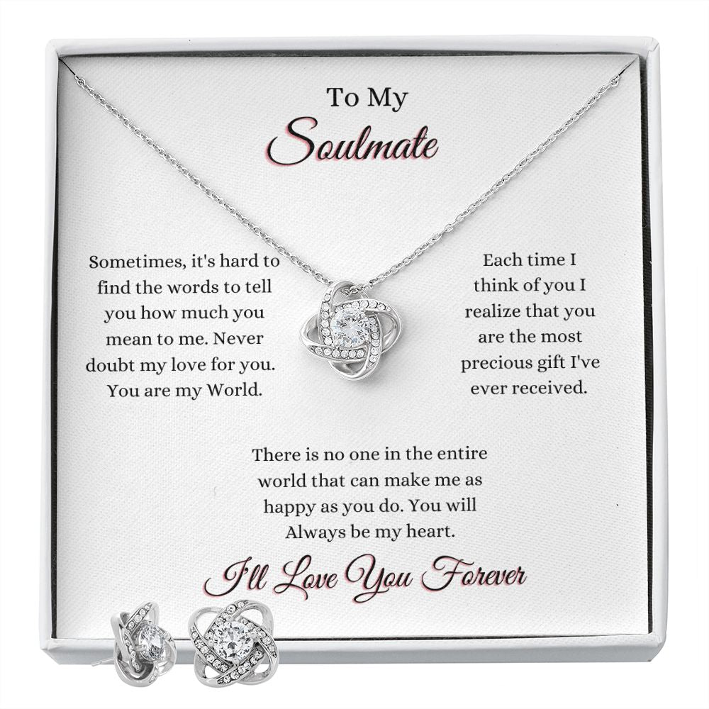 SOULMATE - TO MY SOULMATE - LOVE KNOT NECKLACE & EARRINGS (WHT)
