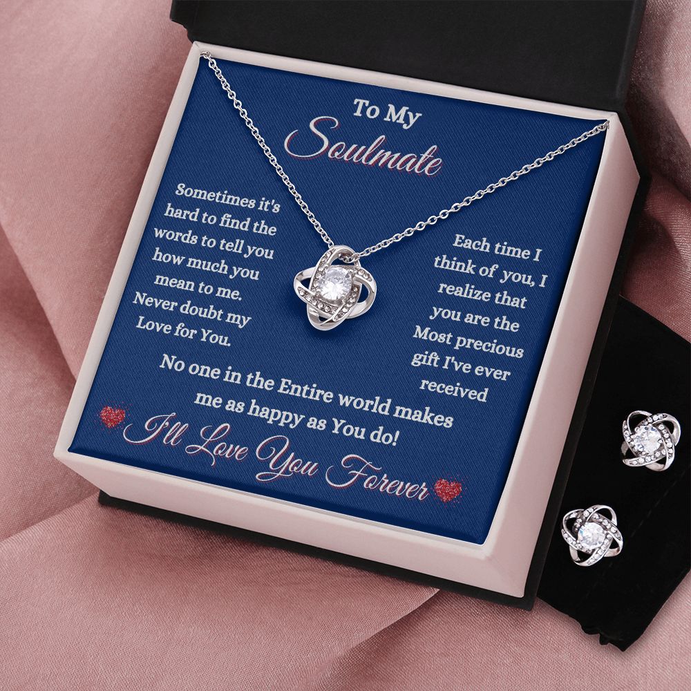 SOULMATE - TO MY SOULMATE - LOVE KNOT NECKLACE & EARRINGS (BLUE)