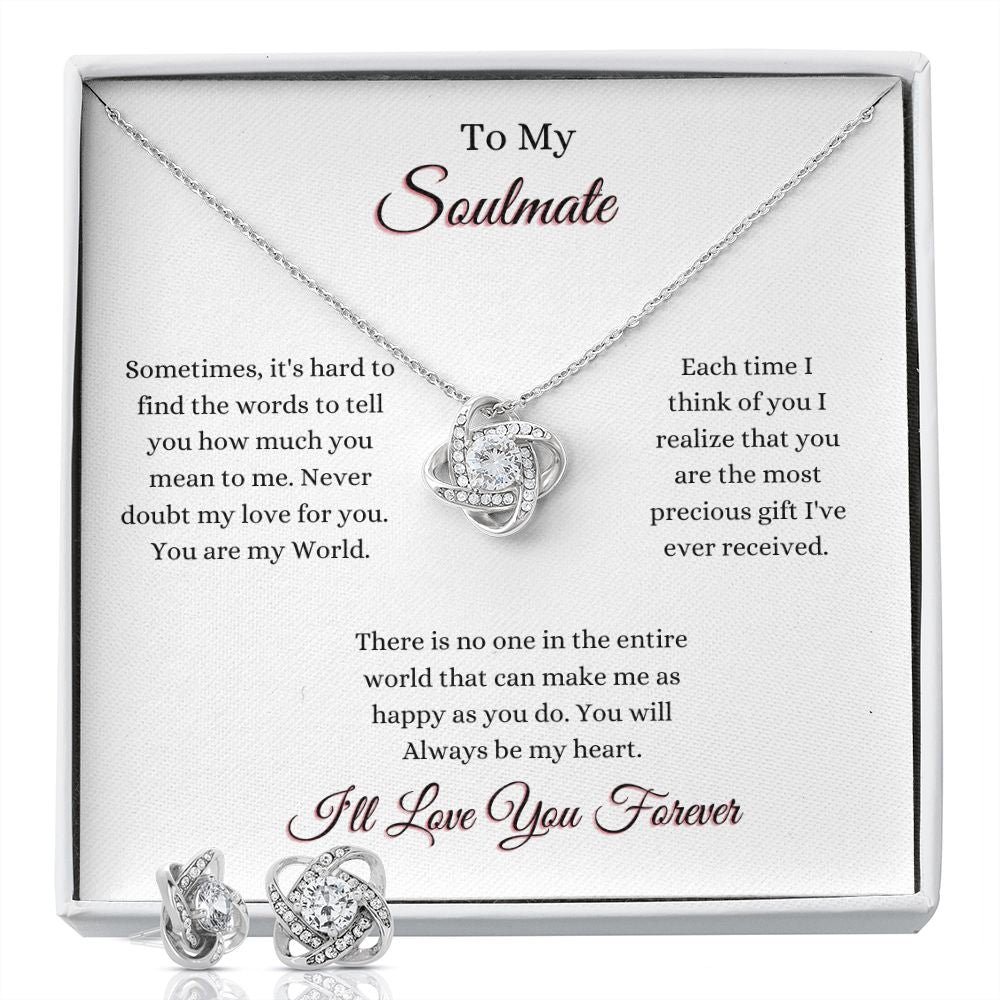 SOULMATE - TO MY SOULMATE - LOVE KNOT NECKLACE & EARRINGS (WHT)