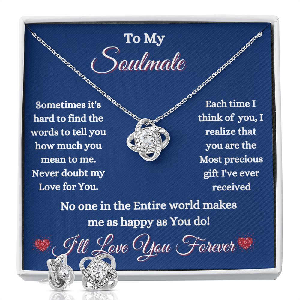 SOULMATE - TO MY SOULMATE - LOVE KNOT NECKLACE & EARRINGS (BLUE)