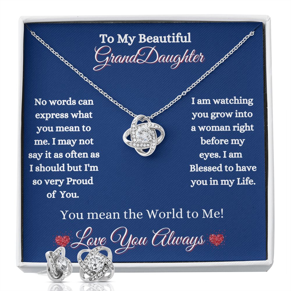 GRANDDAUGHTER - LOVE KNOT EARRING & NECKLACE - (BLUE