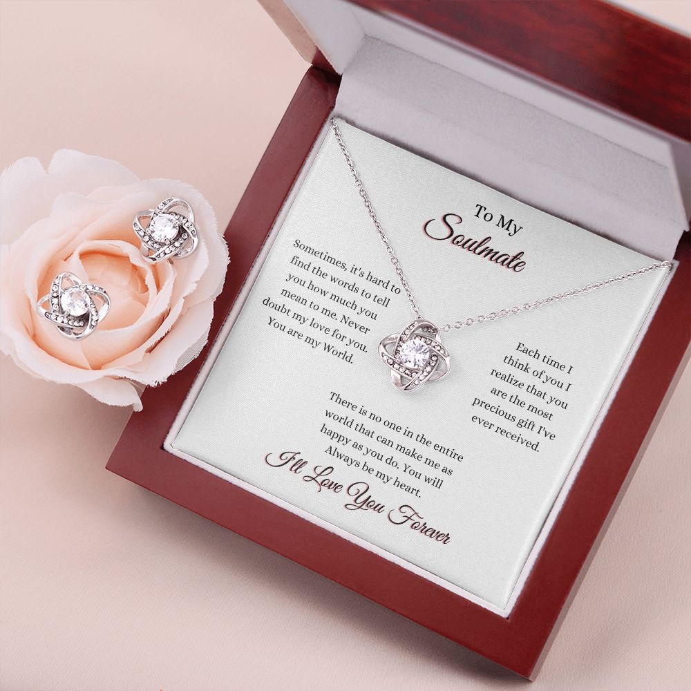 SOULMATE - TO MY SOULMATE - LOVE KNOT NECKLACE & EARRINGS (WHT)