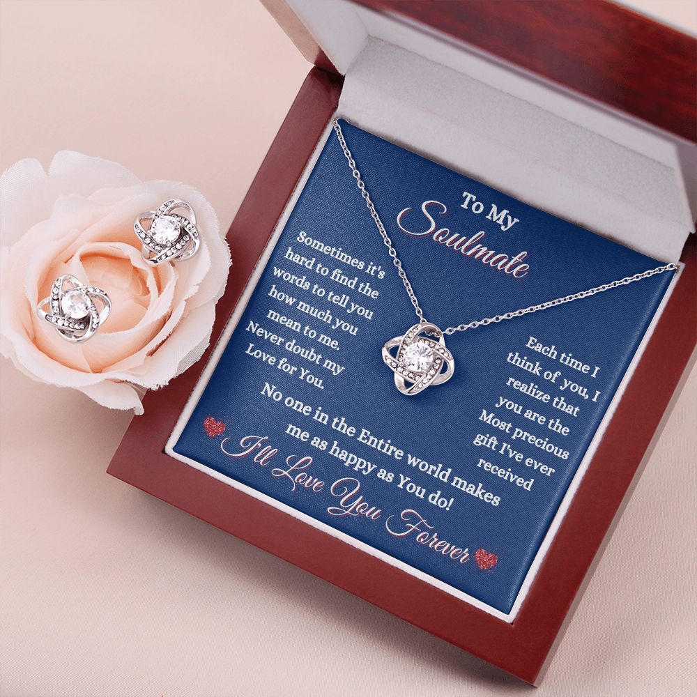 SOULMATE - TO MY SOULMATE - LOVE KNOT NECKLACE & EARRINGS (BLUE)