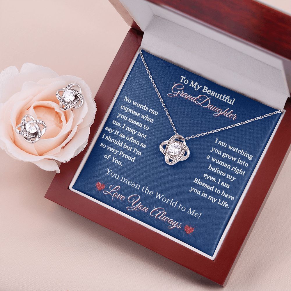 GRANDDAUGHTER - LOVE KNOT EARRING & NECKLACE - (BLUE