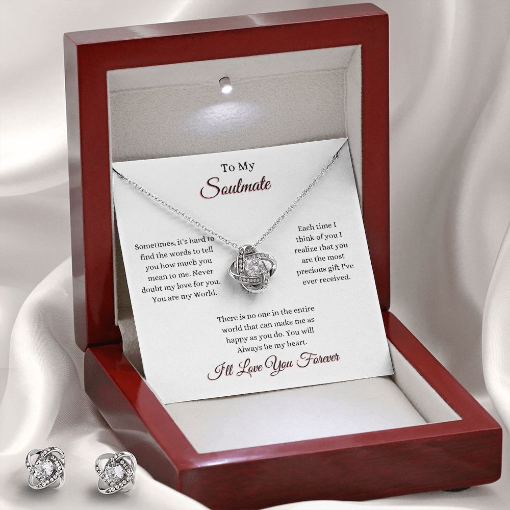 SOULMATE - TO MY SOULMATE - LOVE KNOT NECKLACE & EARRINGS (WHT)