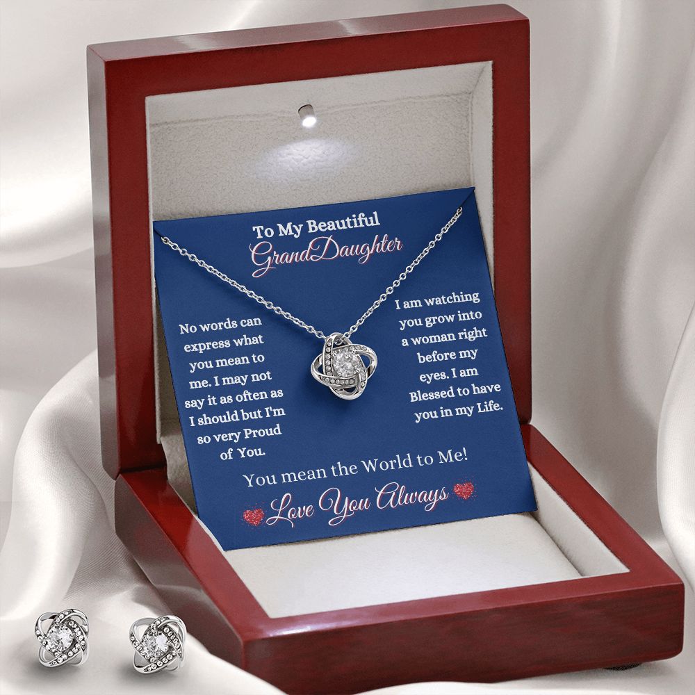 GRANDDAUGHTER - LOVE KNOT EARRING & NECKLACE - (BLUE