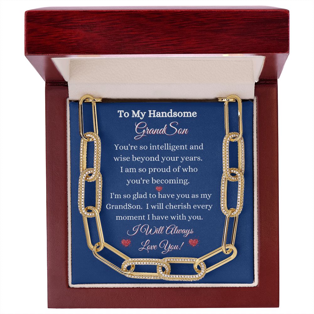 GRANDSON- FOREVER LINKED UNISEX NECKLACE - (BLUE)