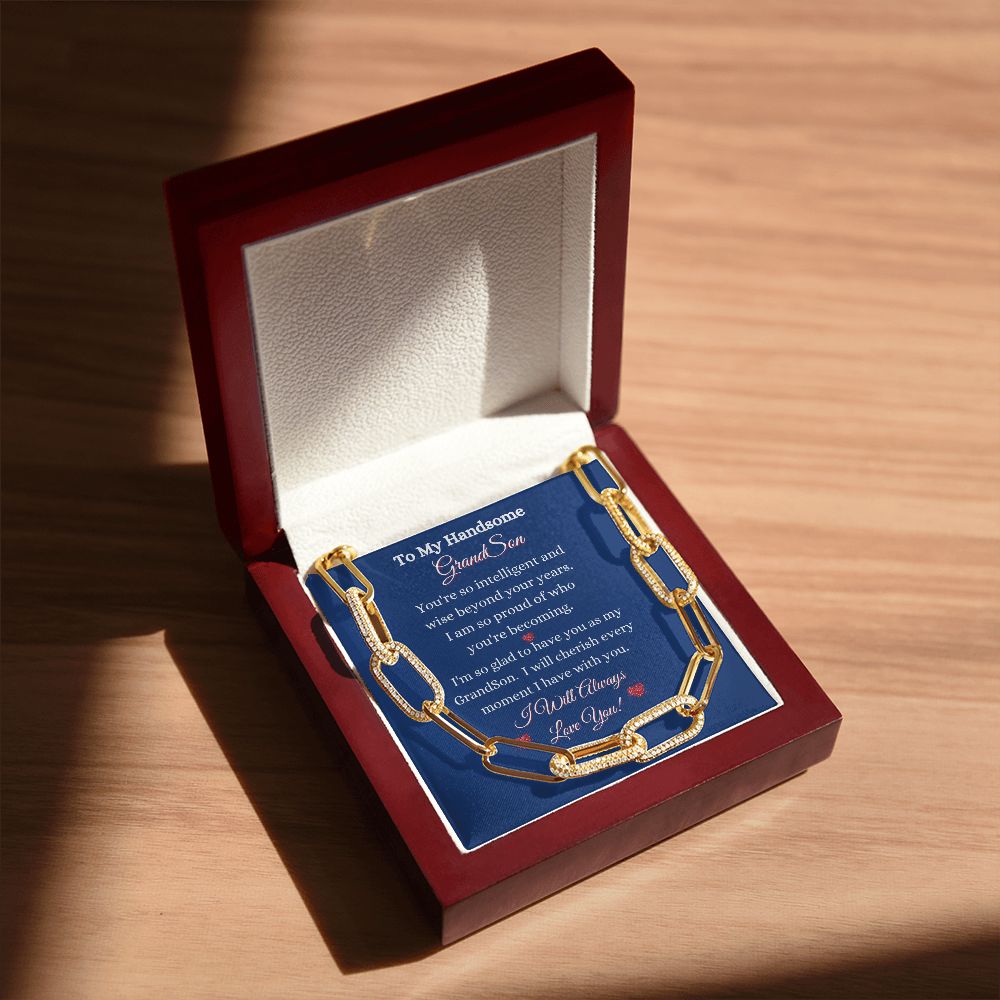 GRANDSON- FOREVER LINKED UNISEX NECKLACE - (BLUE)