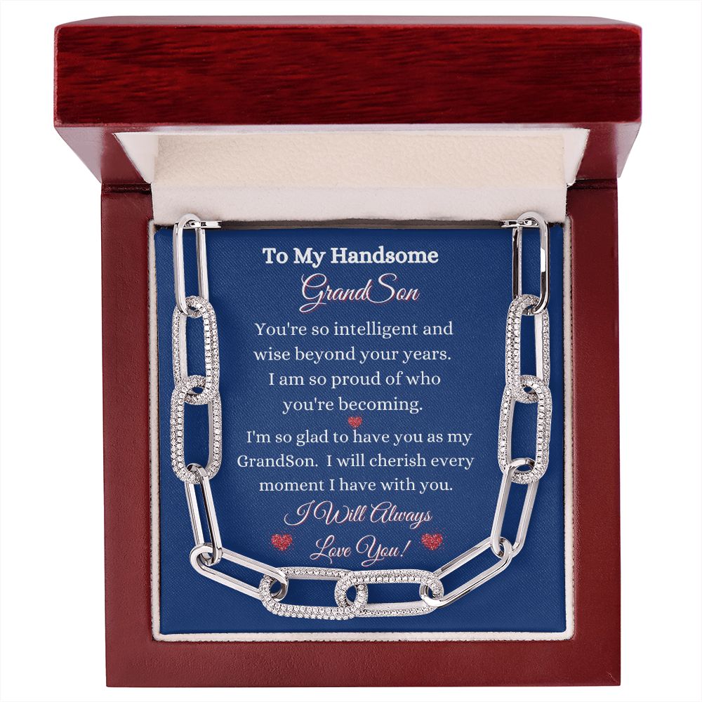 GRANDSON- FOREVER LINKED UNISEX NECKLACE - (BLUE)