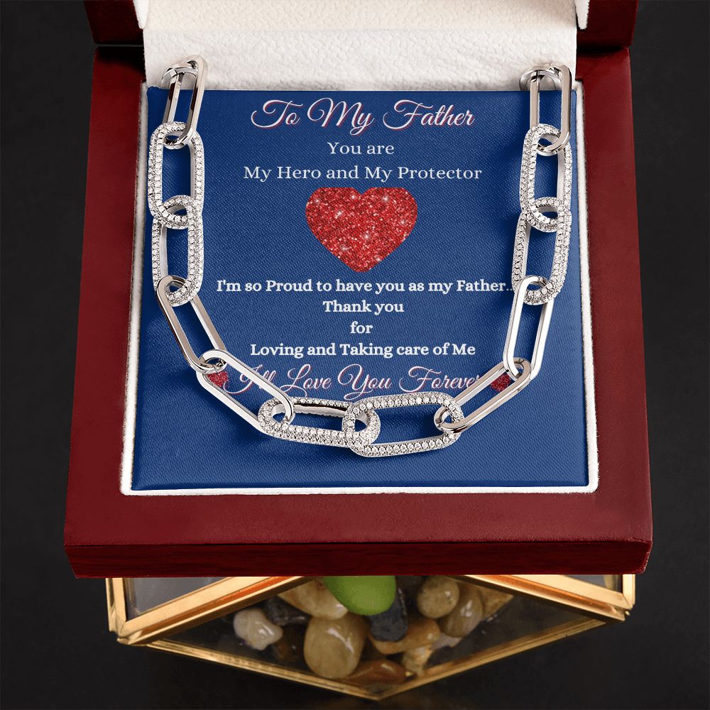 FATHER - TO MY FATHER - FOREVER LINKED UNISEX NECKLACE - (BLUE)
