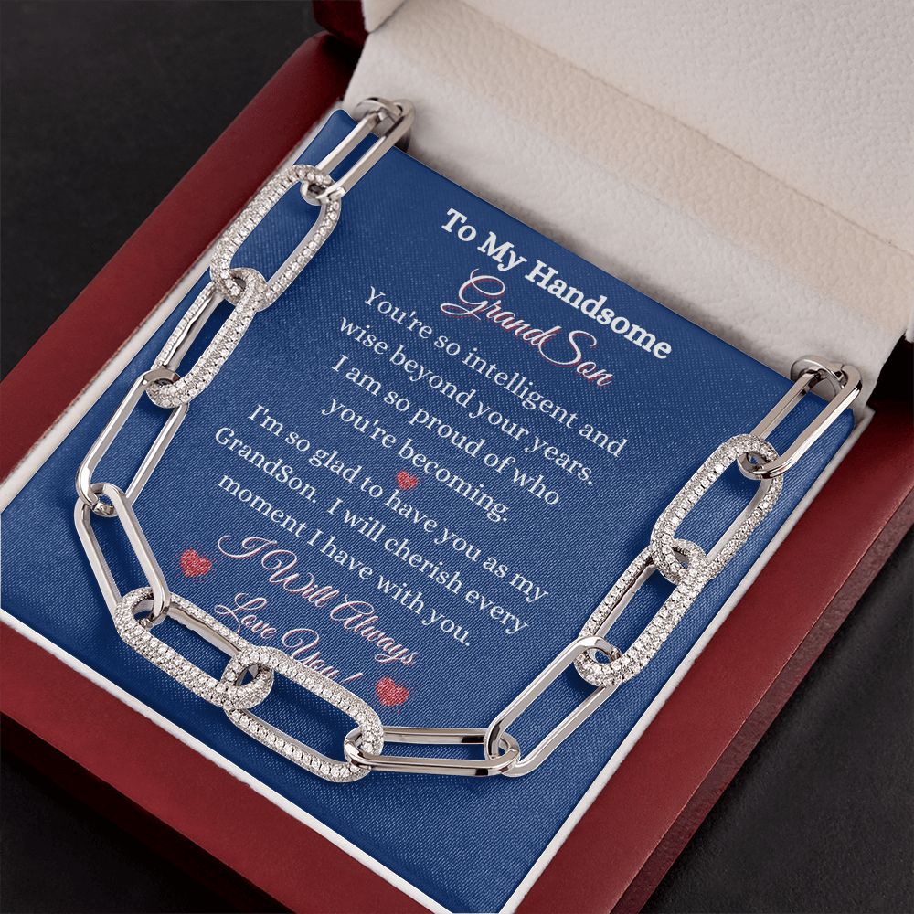 GRANDSON- FOREVER LINKED UNISEX NECKLACE - (BLUE)