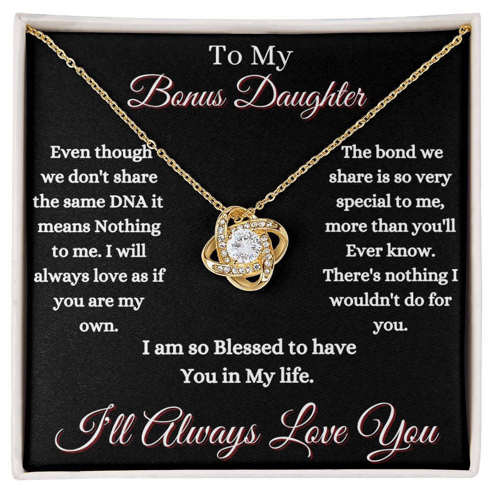 DAUGHTER - TO MY BONUS DAUGHTER - LOVE KNOT NECKLACE (BLK)