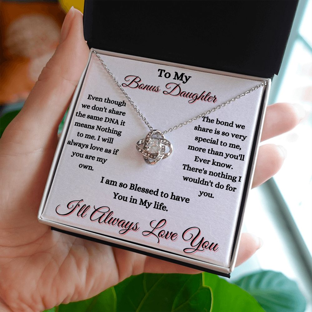 DAUGHTER - TO MY BONUS DAUGHTER - LOVE KNOT NECKLACE (WHITE)