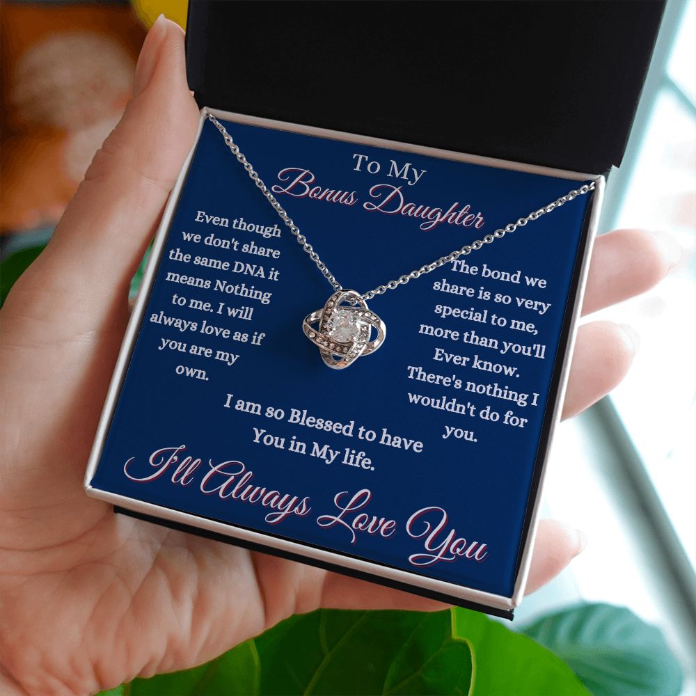 DAUGHTER - TO MY BONUS DAUGHTER - LOVE KNOT NECKLACE (BLUE)