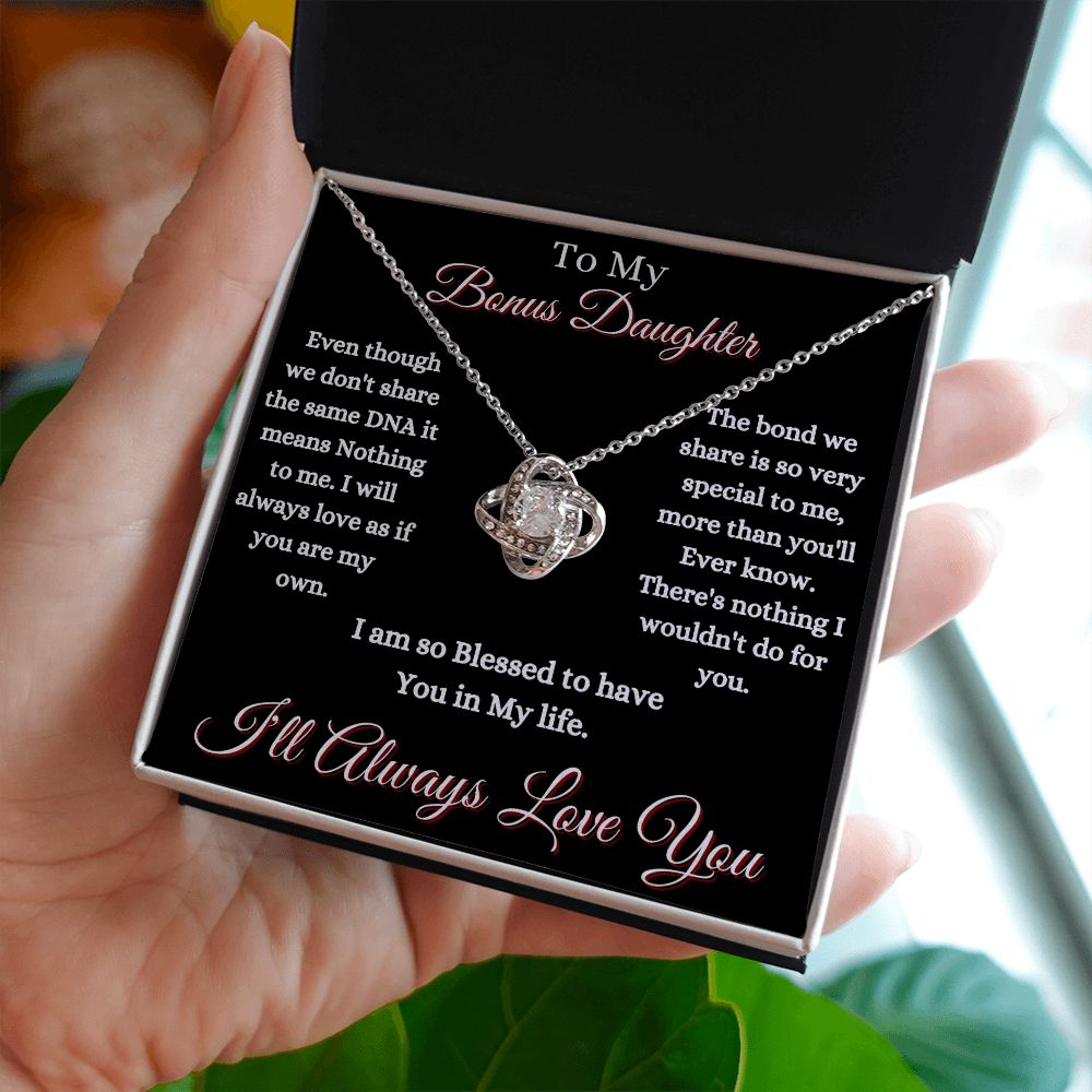 DAUGHTER - TO MY BONUS DAUGHTER - LOVE KNOT NECKLACE (BLK)