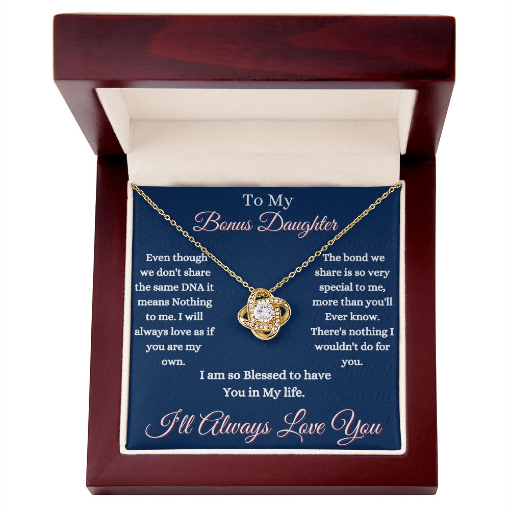 DAUGHTER - TO MY BONUS DAUGHTER - LOVE KNOT NECKLACE (BLUE)