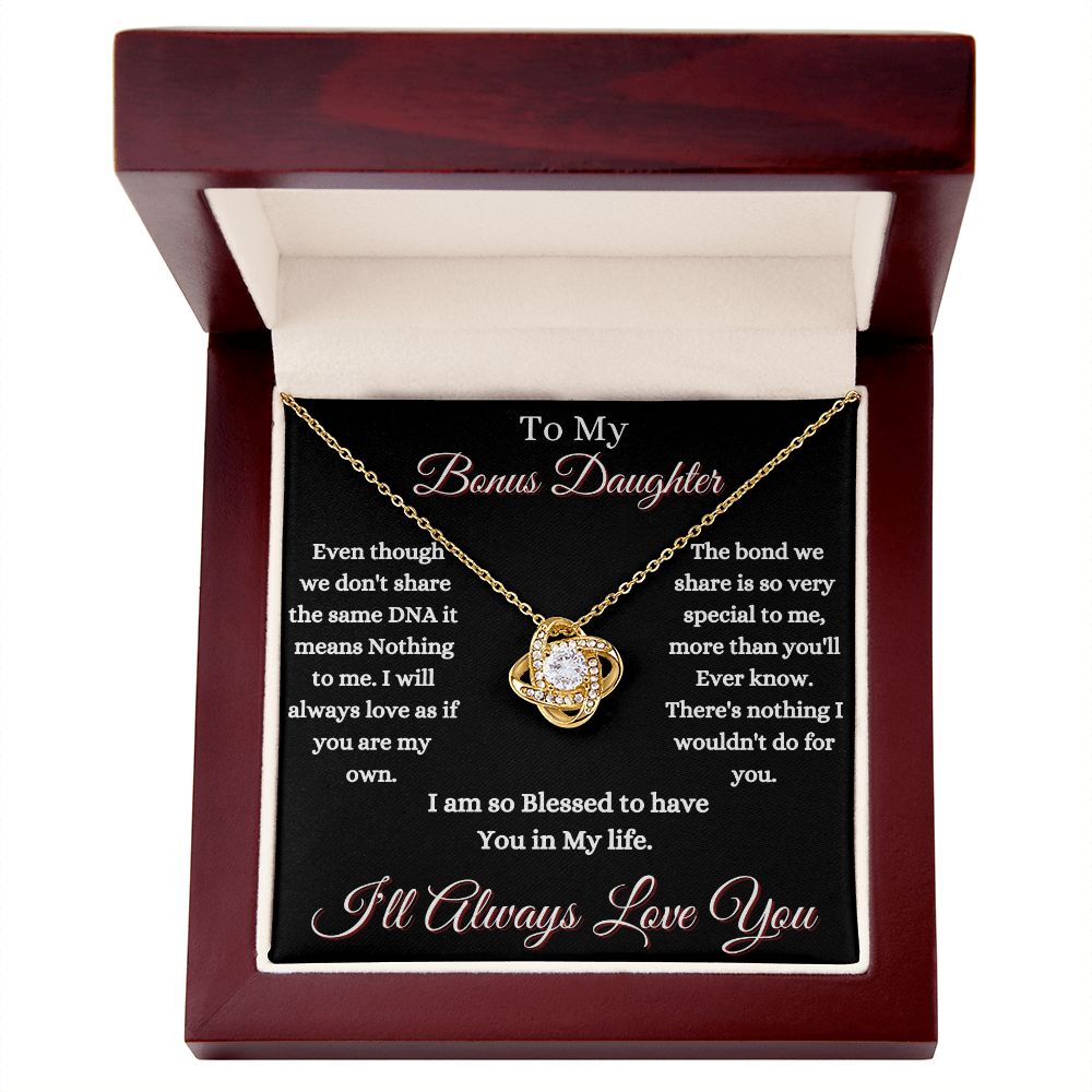 DAUGHTER - TO MY BONUS DAUGHTER - LOVE KNOT NECKLACE (BLK)