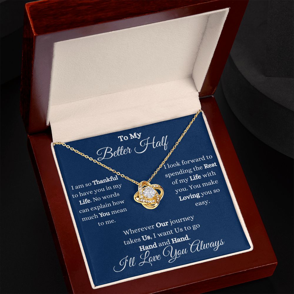 TO MY BETTER HALF - LOVE KNOT NECKLACE - (BLUE)
