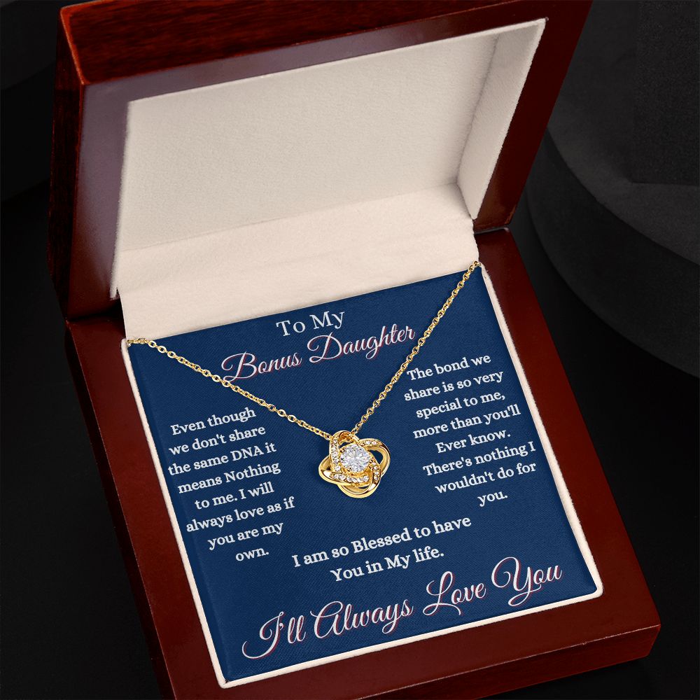 DAUGHTER - TO MY BONUS DAUGHTER - LOVE KNOT NECKLACE (BLUE)