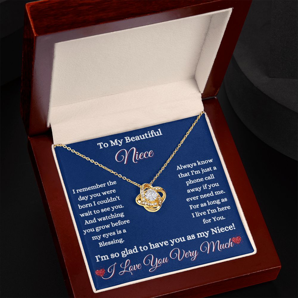NIECE - - TO MY BEAUTIFUL NIECE - LOVE KNOT NECKLACE (BLUE)