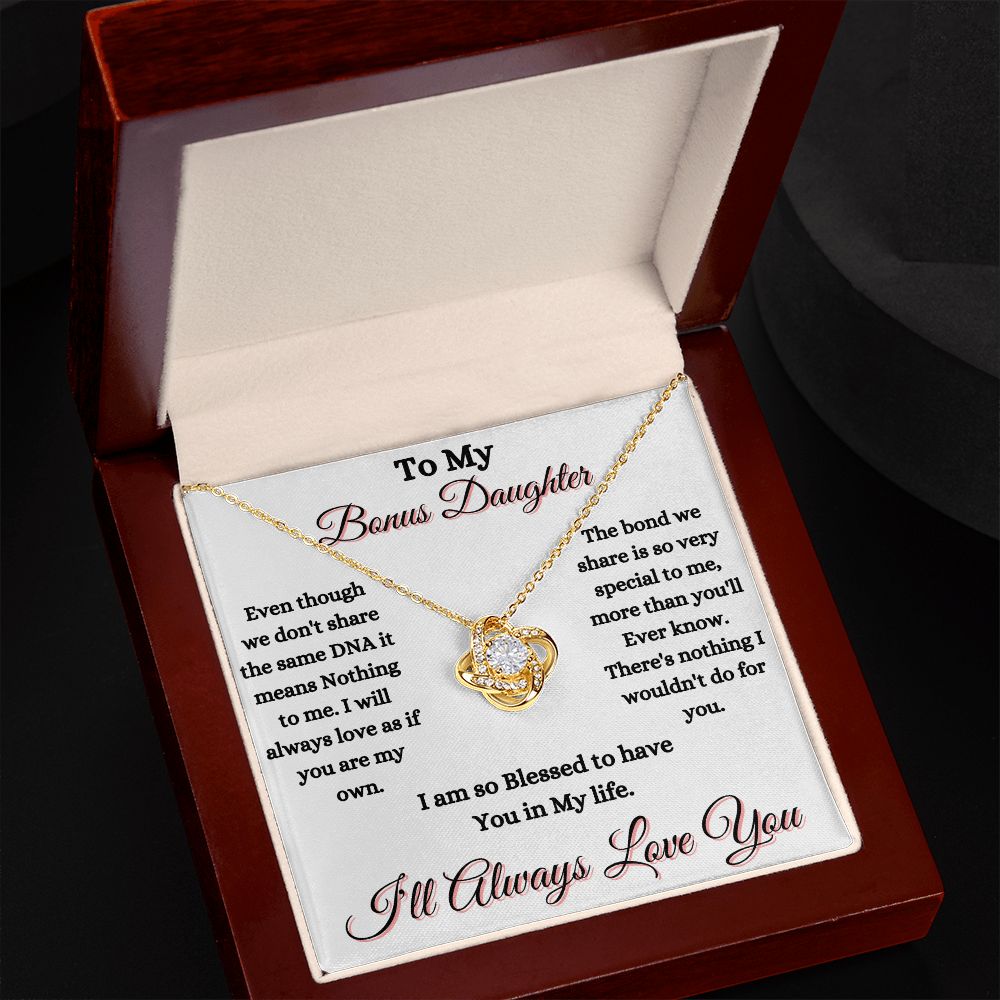 DAUGHTER - TO MY BONUS DAUGHTER - LOVE KNOT NECKLACE (WHITE)