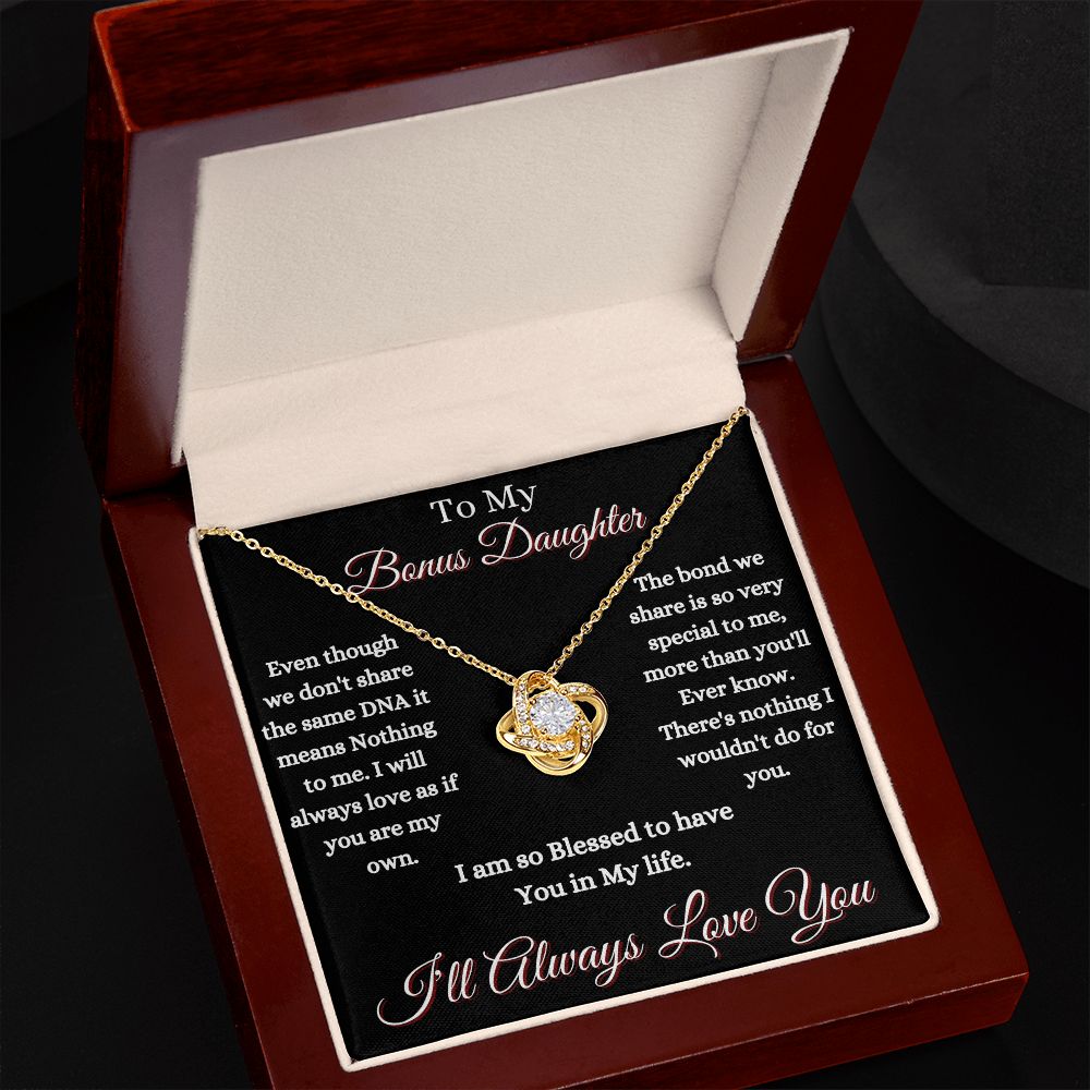 DAUGHTER - TO MY BONUS DAUGHTER - LOVE KNOT NECKLACE (BLK)