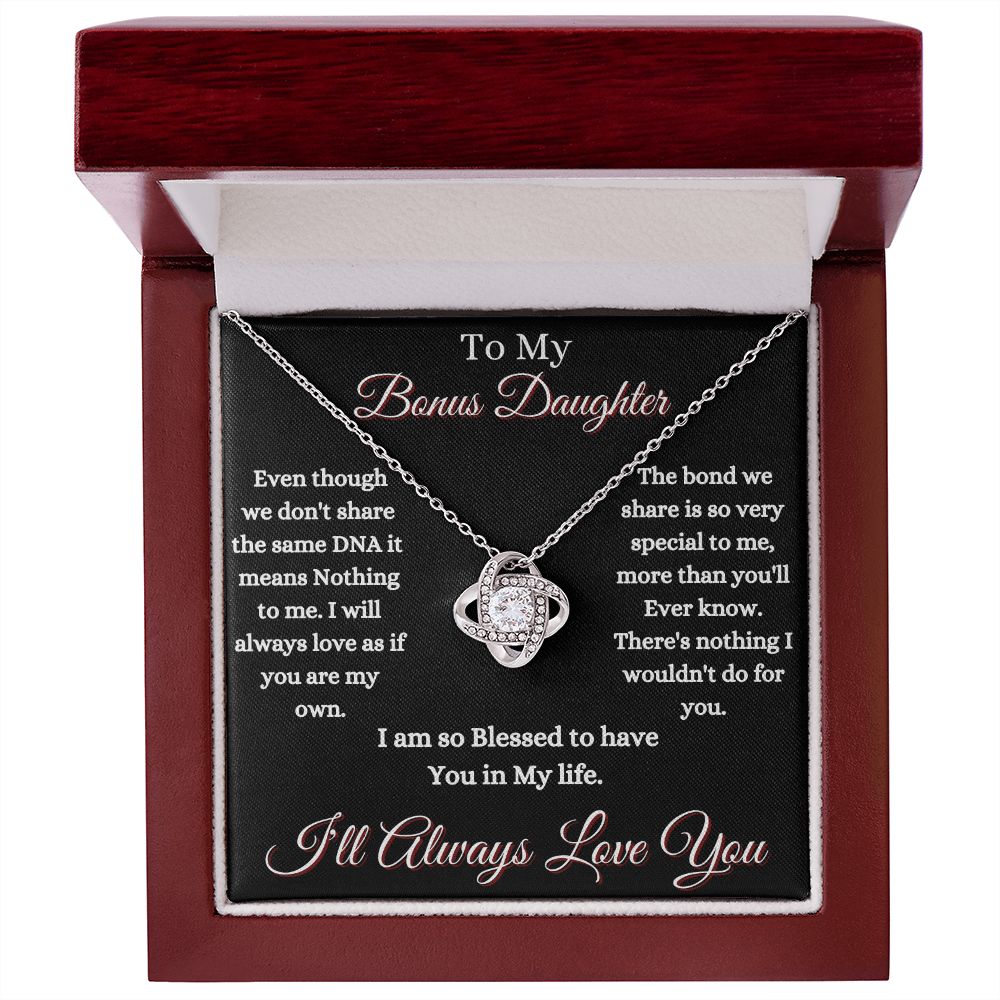DAUGHTER - TO MY BONUS DAUGHTER - LOVE KNOT NECKLACE (BLK)