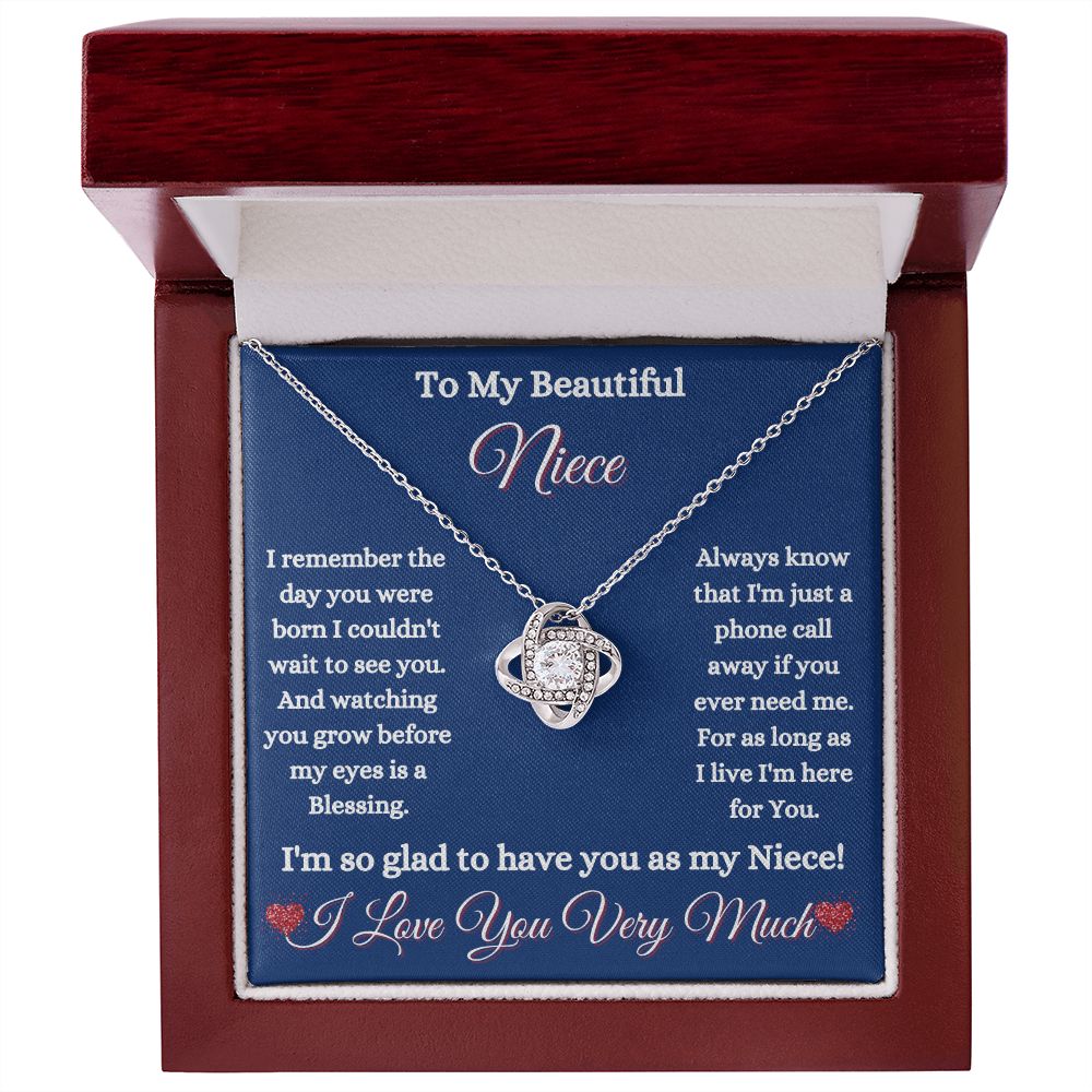 NIECE - - TO MY BEAUTIFUL NIECE - LOVE KNOT NECKLACE (BLUE)