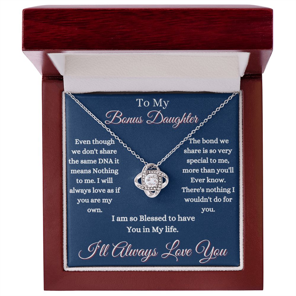 DAUGHTER - TO MY BONUS DAUGHTER - LOVE KNOT NECKLACE (BLUE)